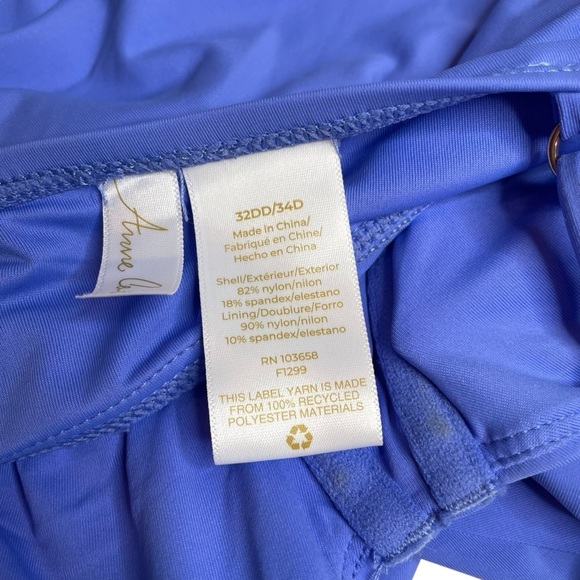 Anne Cole Ruched Underwire Tankini Top Periwinkle Blue 32DD / 34D New - Picture 8 of 8